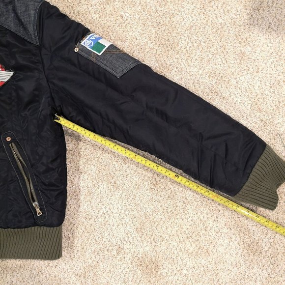 VTG Energie Men's LRG Bomber Jacket Italian90s Vespa Scoot Expo Denim collar - Picture 14 of 16